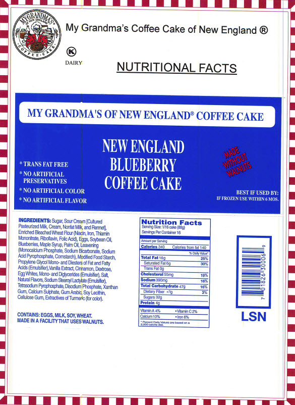 New England Blueberry Coffee Cake Nutritional Information